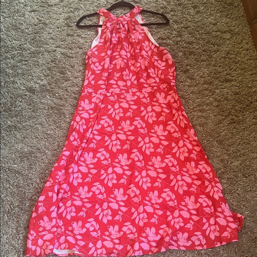 Floral Halter Maxi Dress in Bright Coral Pink